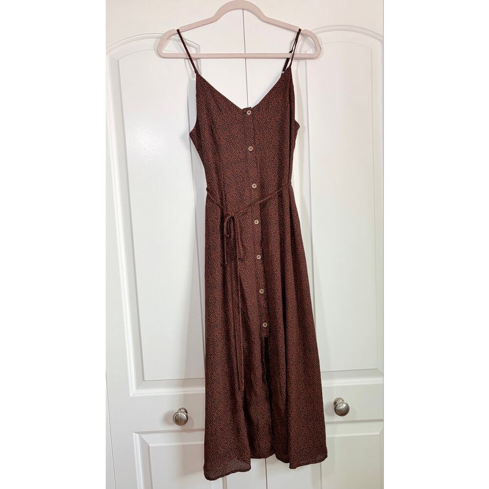 Sienna Sky Womens S Midi Dress Brown Black Speckled Button Front Tie Waist Slit